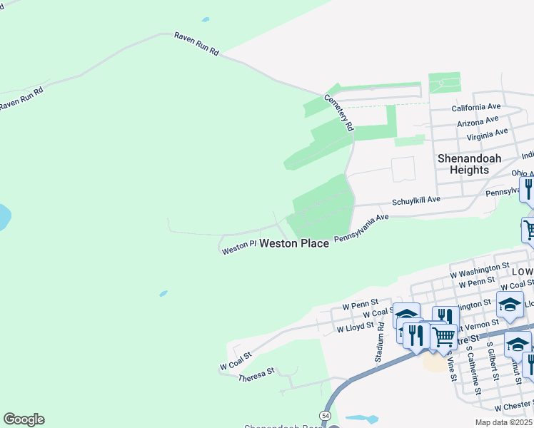 map of restaurants, bars, coffee shops, grocery stores, and more near 179 Weston Place in Shenandoah