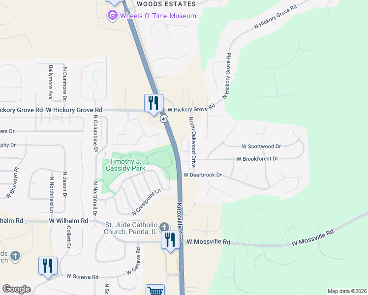 map of restaurants, bars, coffee shops, grocery stores, and more near 11217 North Oakwood Drive in Peoria