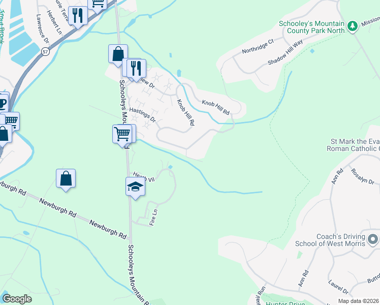 map of restaurants, bars, coffee shops, grocery stores, and more near 17 Knob Hill Road in Hackettstown