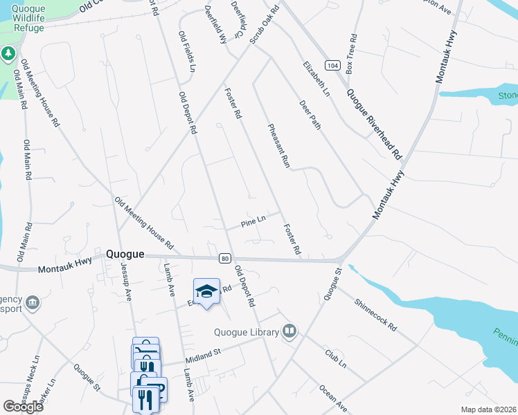 map of restaurants, bars, coffee shops, grocery stores, and more near 7 Pine Lane in Quogue