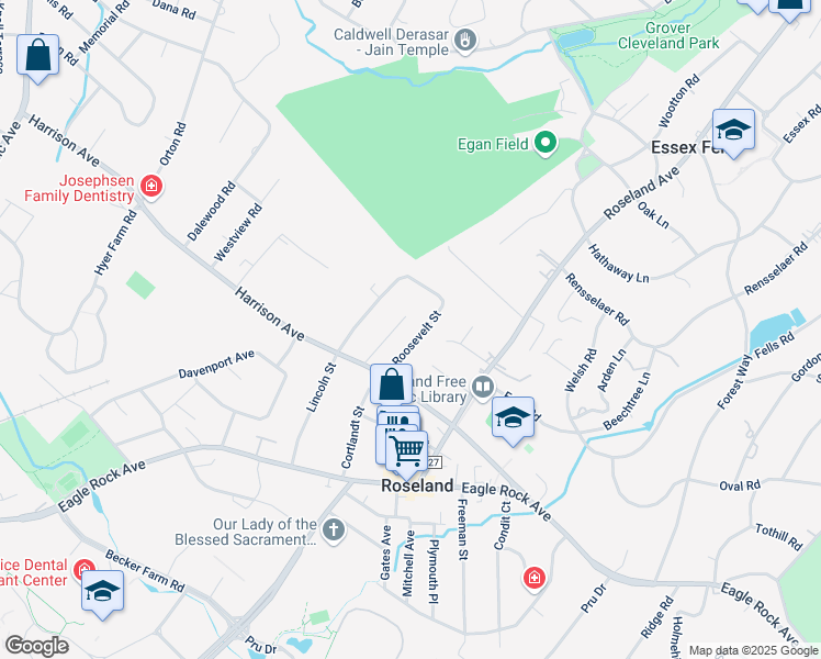 map of restaurants, bars, coffee shops, grocery stores, and more near 59 Roosevelt Street in Roseland