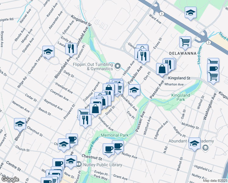 map of restaurants, bars, coffee shops, grocery stores, and more near 11 High Street in Nutley