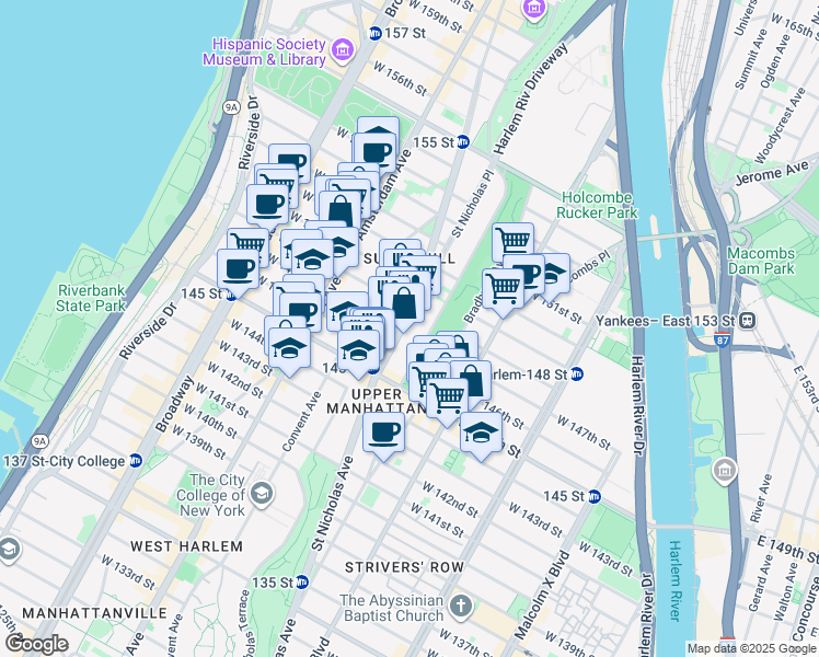 map of restaurants, bars, coffee shops, grocery stores, and more near in New York