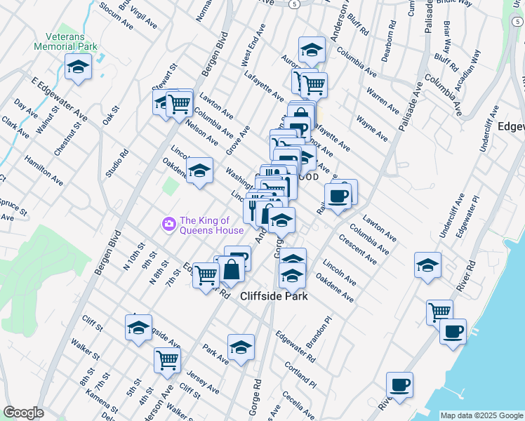 map of restaurants, bars, coffee shops, grocery stores, and more near 373 Lincoln Avenue in Cliffside Park