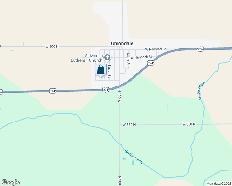 map of restaurants, bars, coffee shops, grocery stores, and more near 5757 N 100 W in Uniondale