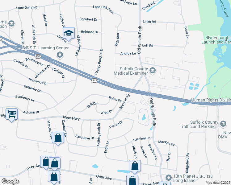 map of restaurants, bars, coffee shops, grocery stores, and more near 668 Veterans Memorial Highway in Hauppauge