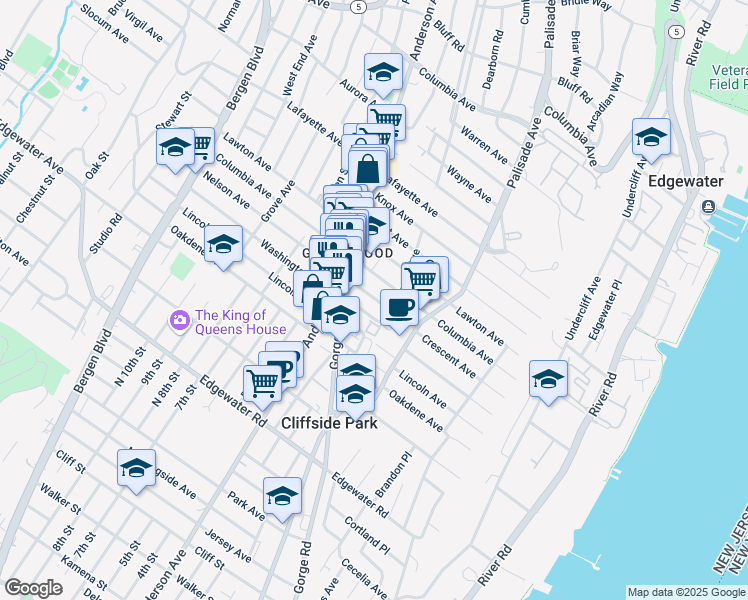 map of restaurants, bars, coffee shops, grocery stores, and more near 238 Crescent Lane in Cliffside Park