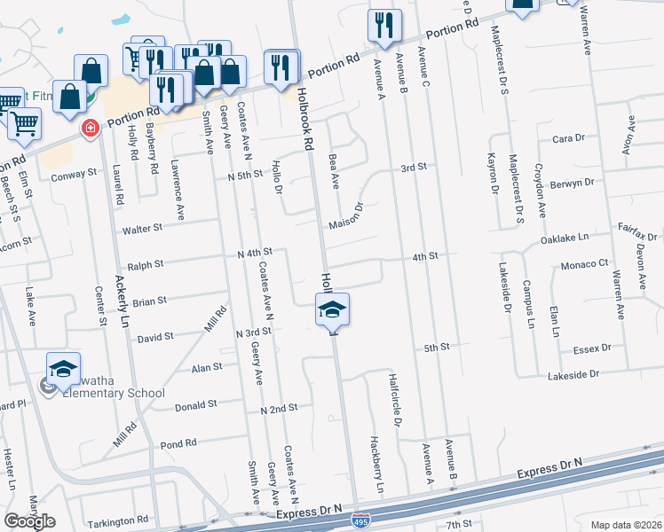 map of restaurants, bars, coffee shops, grocery stores, and more near 3 All Points Terrace in Holbrook