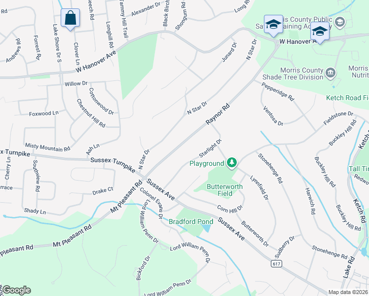map of restaurants, bars, coffee shops, grocery stores, and more near 22 Raynor Road in Morristown