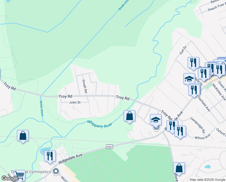 map of restaurants, bars, coffee shops, grocery stores, and more near 50 Kahl Road in East Hanover