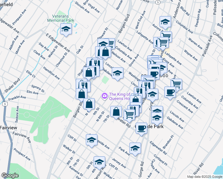 map of restaurants, bars, coffee shops, grocery stores, and more near 555 Longview Avenue in Cliffside Park