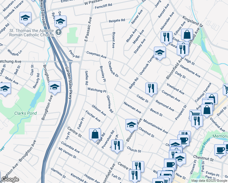 map of restaurants, bars, coffee shops, grocery stores, and more near 201 Beech Street in Bloomfield