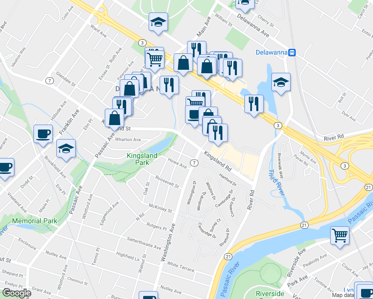 map of restaurants, bars, coffee shops, grocery stores, and more near 484 Walnut Street in Nutley