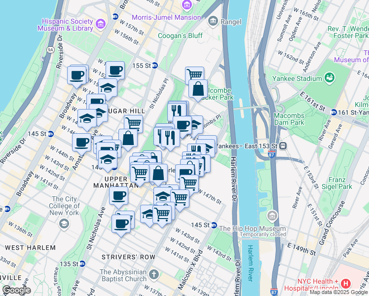 map of restaurants, bars, coffee shops, grocery stores, and more near in New York