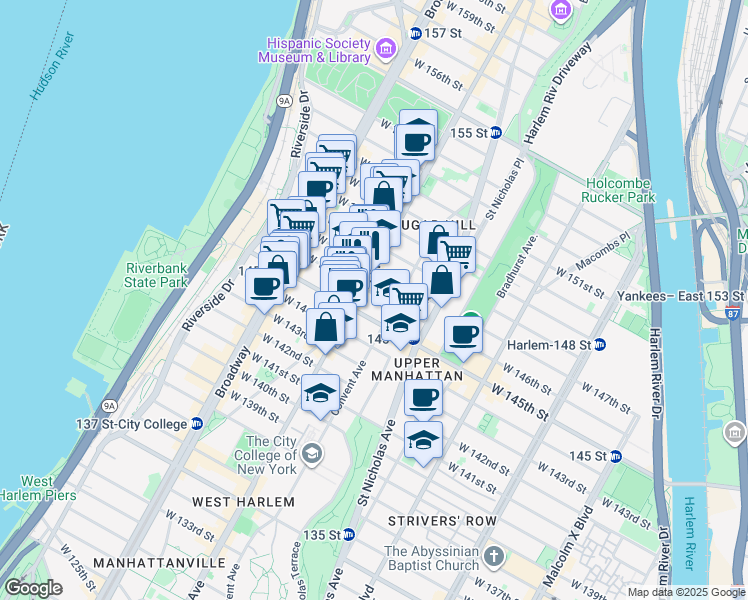 map of restaurants, bars, coffee shops, grocery stores, and more near in New York