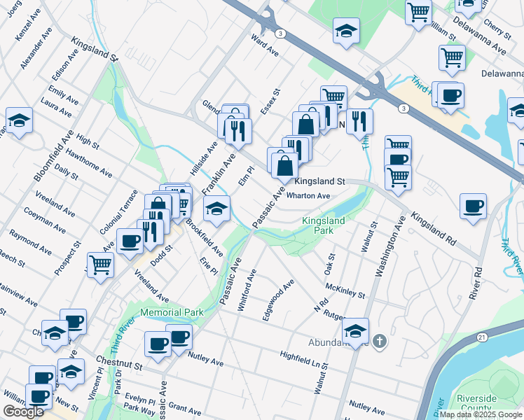 map of restaurants, bars, coffee shops, grocery stores, and more near 591 Passaic Avenue in Nutley