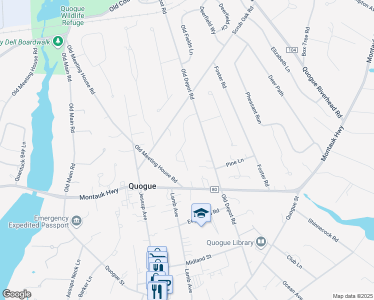 map of restaurants, bars, coffee shops, grocery stores, and more near 20 Wintergreen Way in Quogue