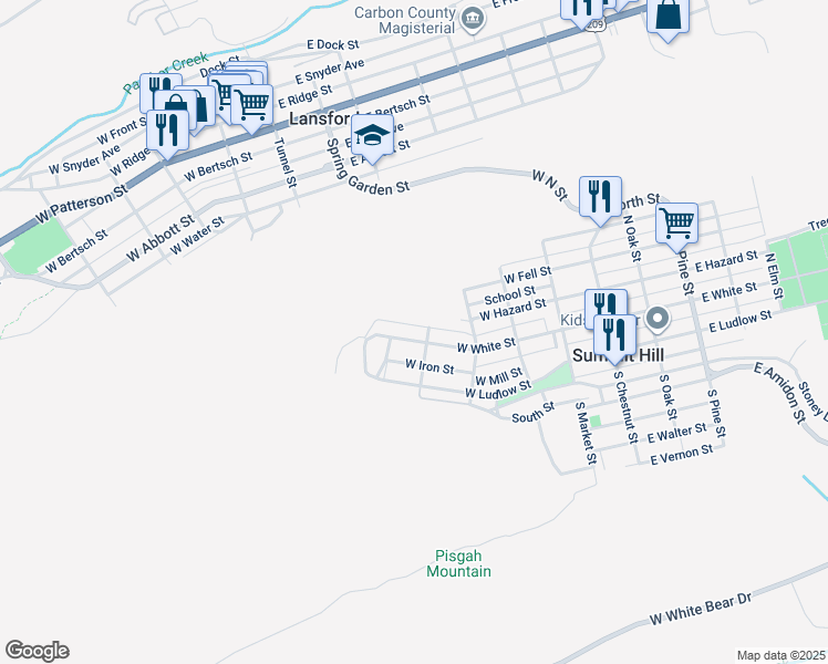 map of restaurants, bars, coffee shops, grocery stores, and more near 418 W White St in Summit Hill