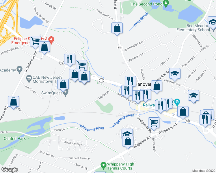 map of restaurants, bars, coffee shops, grocery stores, and more near 80 Mount Pleasant Avenue in Hanover