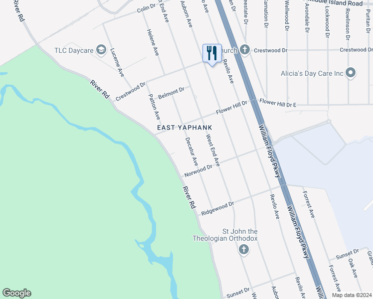 map of restaurants, bars, coffee shops, grocery stores, and more near 353 Decatur Avenue in Shirley