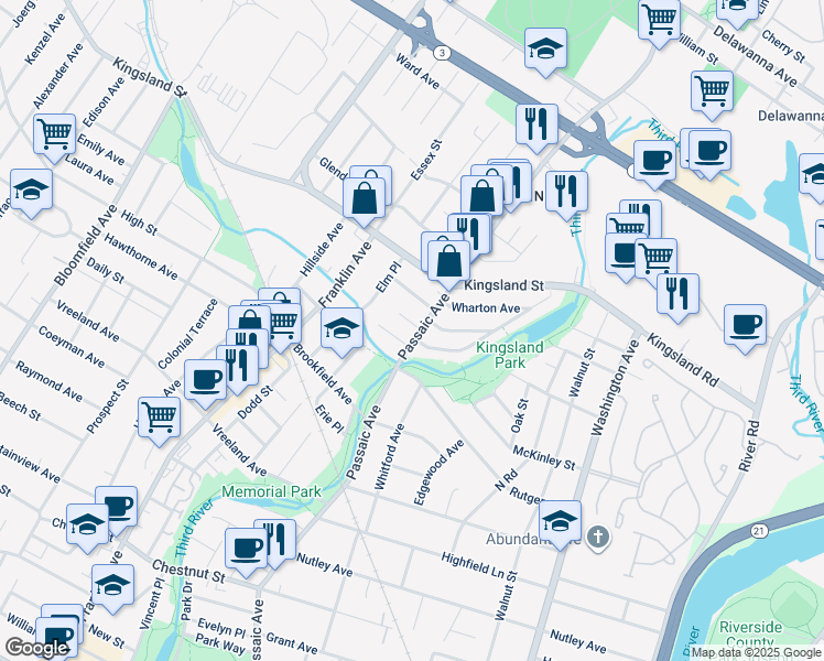 map of restaurants, bars, coffee shops, grocery stores, and more near 591 Passaic Avenue in Nutley