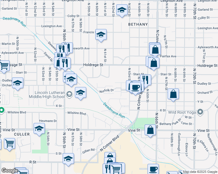 map of restaurants, bars, coffee shops, grocery stores, and more near 6 Wells Court in Lincoln