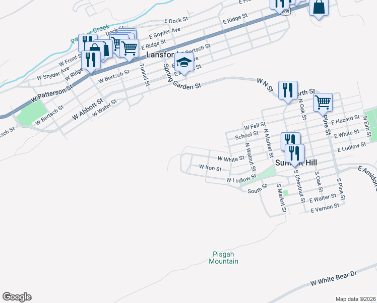 map of restaurants, bars, coffee shops, grocery stores, and more near 464 West White Street in Summit Hill