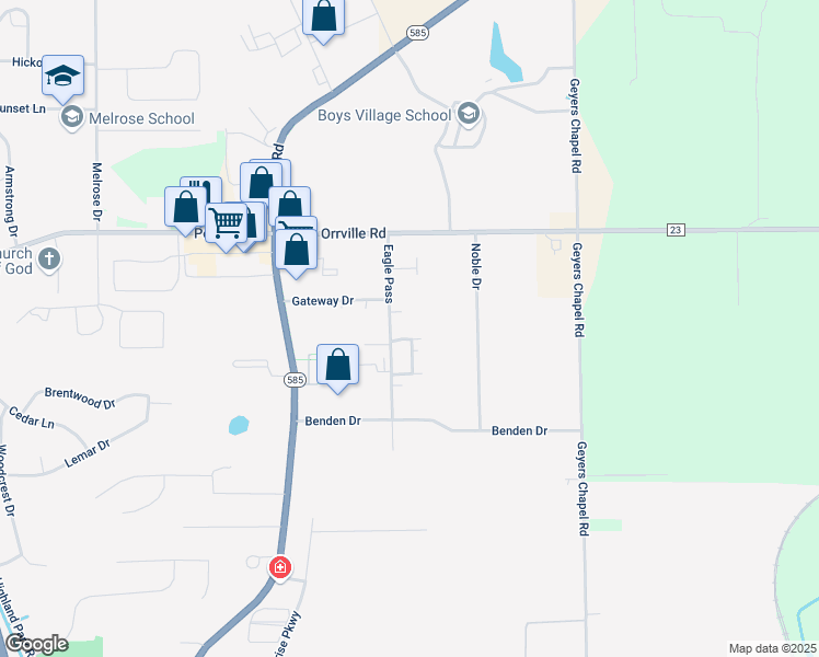 map of restaurants, bars, coffee shops, grocery stores, and more near 2125 Eagle Pass in Wooster