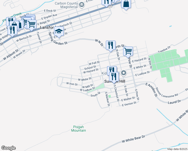 map of restaurants, bars, coffee shops, grocery stores, and more near 144 W White St in Summit Hill