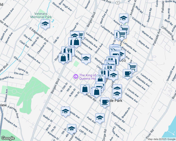 map of restaurants, bars, coffee shops, grocery stores, and more near 575 Saint Pauls Avenue in Cliffside Park