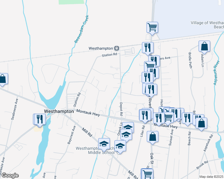 map of restaurants, bars, coffee shops, grocery stores, and more near 49 Depot Road in Westhampton Beach