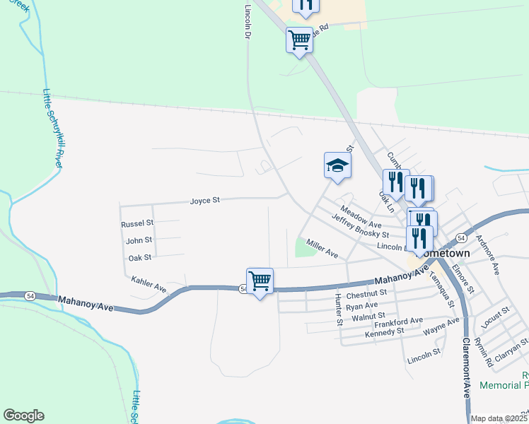 map of restaurants, bars, coffee shops, grocery stores, and more near 35 South Street in Tamaqua