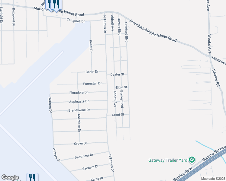 map of restaurants, bars, coffee shops, grocery stores, and more near 92 Abbott Avenue in Mastic