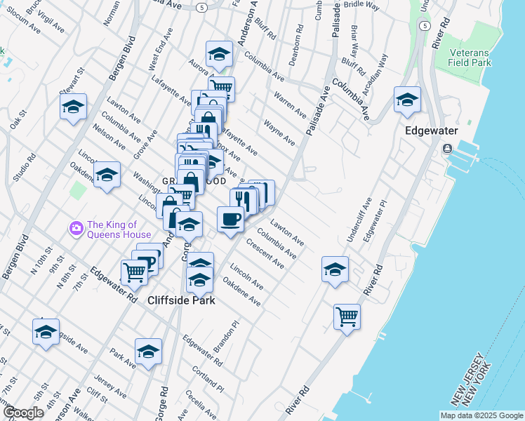 map of restaurants, bars, coffee shops, grocery stores, and more near 209 Lawton Avenue in Cliffside Park