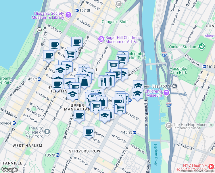 map of restaurants, bars, coffee shops, grocery stores, and more near in New York