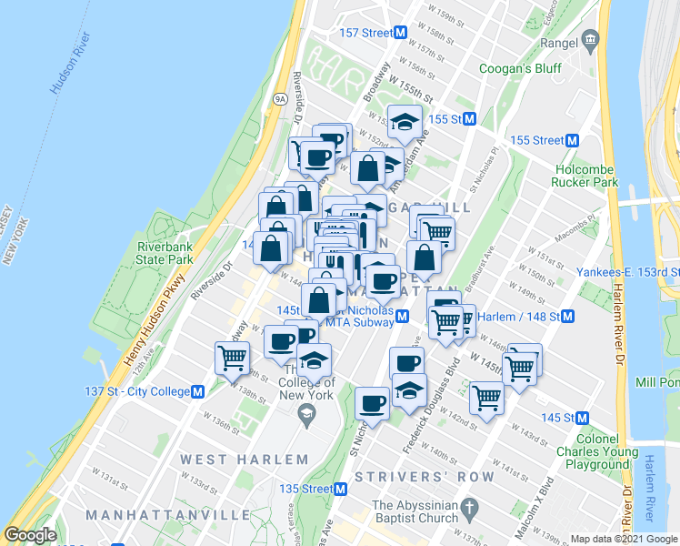 map of restaurants, bars, coffee shops, grocery stores, and more near in New York
