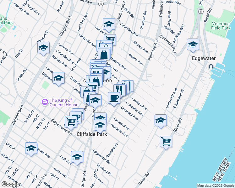 map of restaurants, bars, coffee shops, grocery stores, and more near 229 Columbia Avenue in Cliffside Park