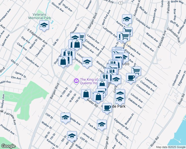 map of restaurants, bars, coffee shops, grocery stores, and more near 575 Saint Pauls Avenue in Cliffside Park