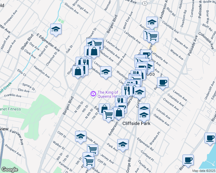 map of restaurants, bars, coffee shops, grocery stores, and more near 575 Saint Pauls Avenue in Cliffside Park