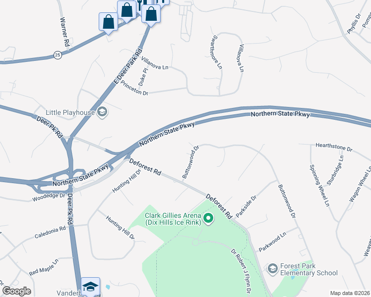map of restaurants, bars, coffee shops, grocery stores, and more near 19 Buttonwood Drive in Dix Hills