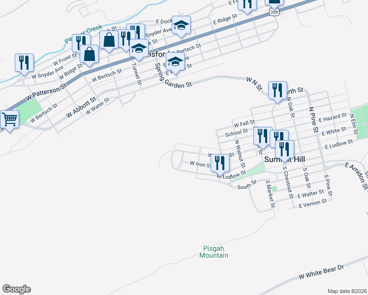 map of restaurants, bars, coffee shops, grocery stores, and more near 464 W White St in Summit Hill