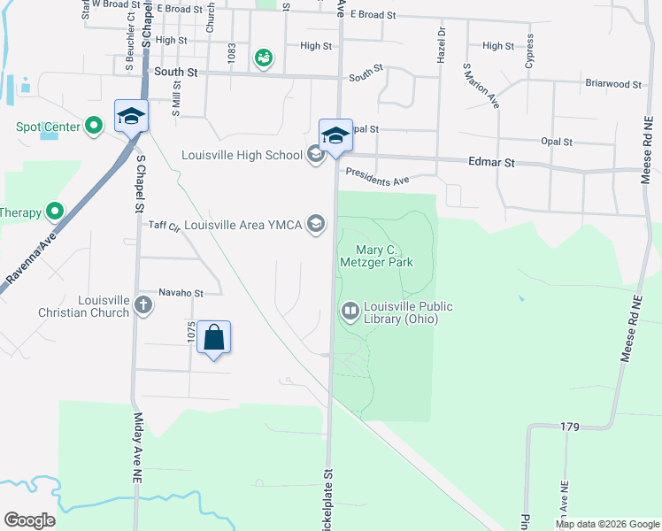 map of restaurants, bars, coffee shops, grocery stores, and more near 1420 Nickel Plate South in Louisville