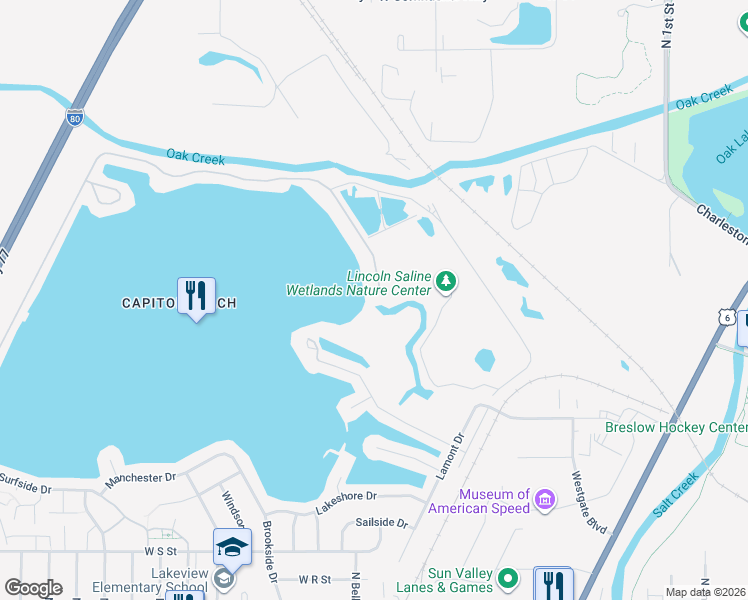 map of restaurants, bars, coffee shops, grocery stores, and more near 1360 Pelican Bay Place in Lincoln
