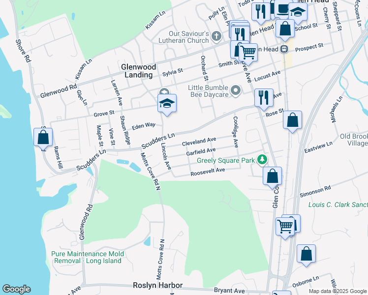 map of restaurants, bars, coffee shops, grocery stores, and more near 51 Cleveland Avenue in Glen Head