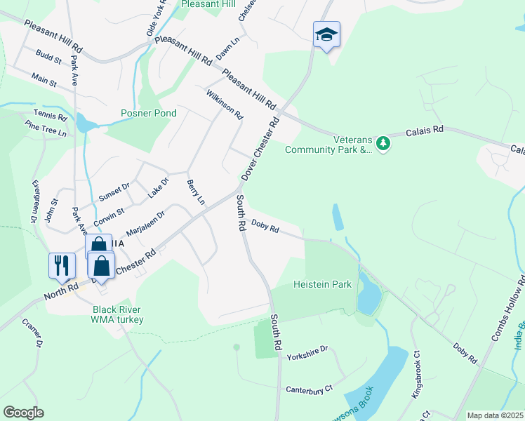 map of restaurants, bars, coffee shops, grocery stores, and more near 9 Doby Road in Mendham