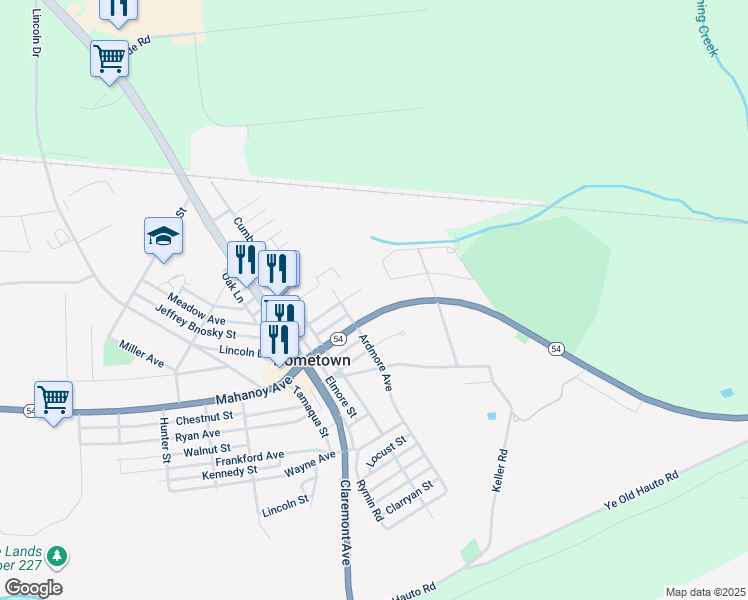 map of restaurants, bars, coffee shops, grocery stores, and more near 39 Lafayette Avenue in Tamaqua