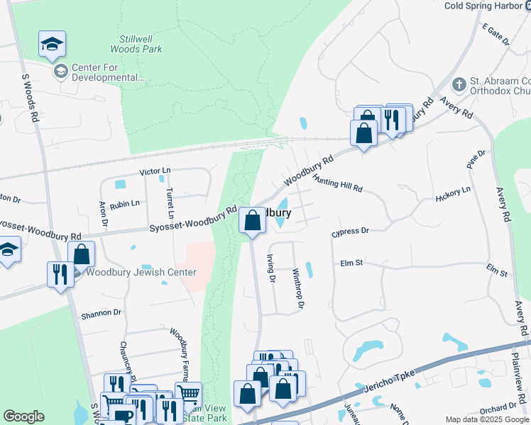 map of restaurants, bars, coffee shops, grocery stores, and more near in Woodbury