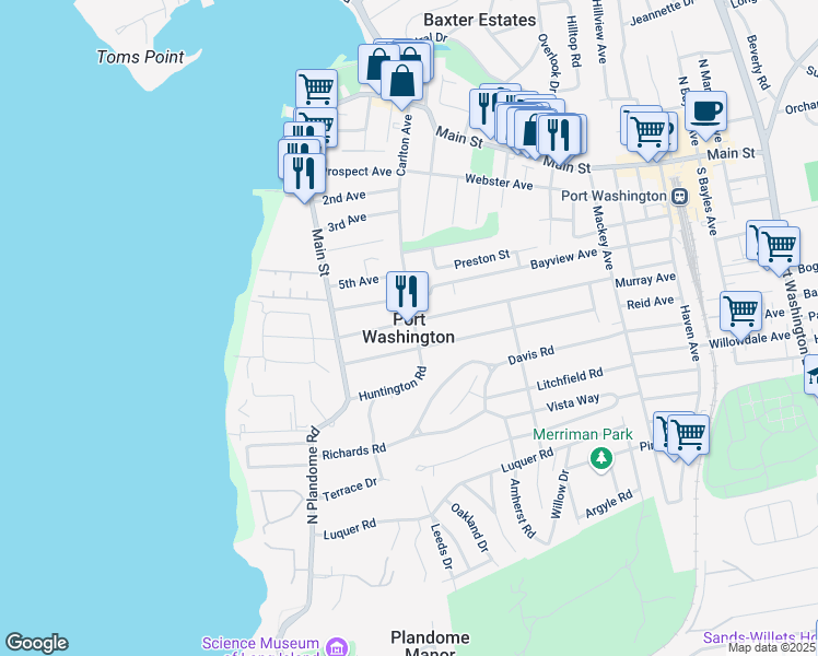 map of restaurants, bars, coffee shops, grocery stores, and more near in Port Washington