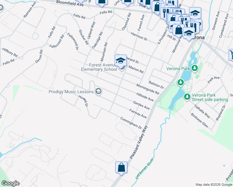 map of restaurants, bars, coffee shops, grocery stores, and more near 155 Forest Avenue in Verona