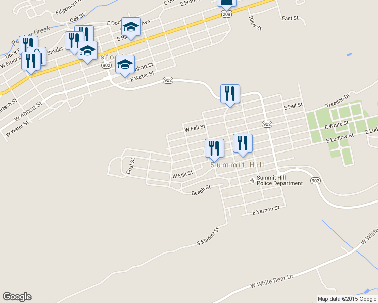 map of restaurants, bars, coffee shops, grocery stores, and more near Carbon Alley in Summit Hill
